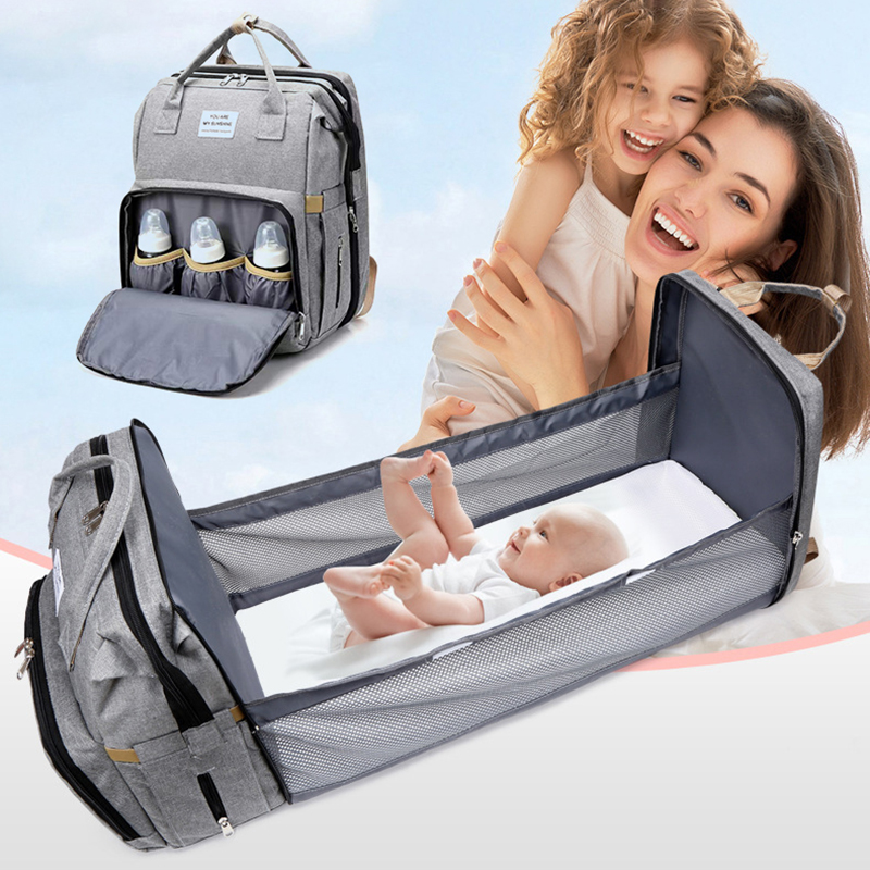 Large Capacity Mommy Bag Baby Stroller Bag Hangable Diaper Baby Bottle Organizer Storage Bag Foldable Crib Travel Mommy Backpack