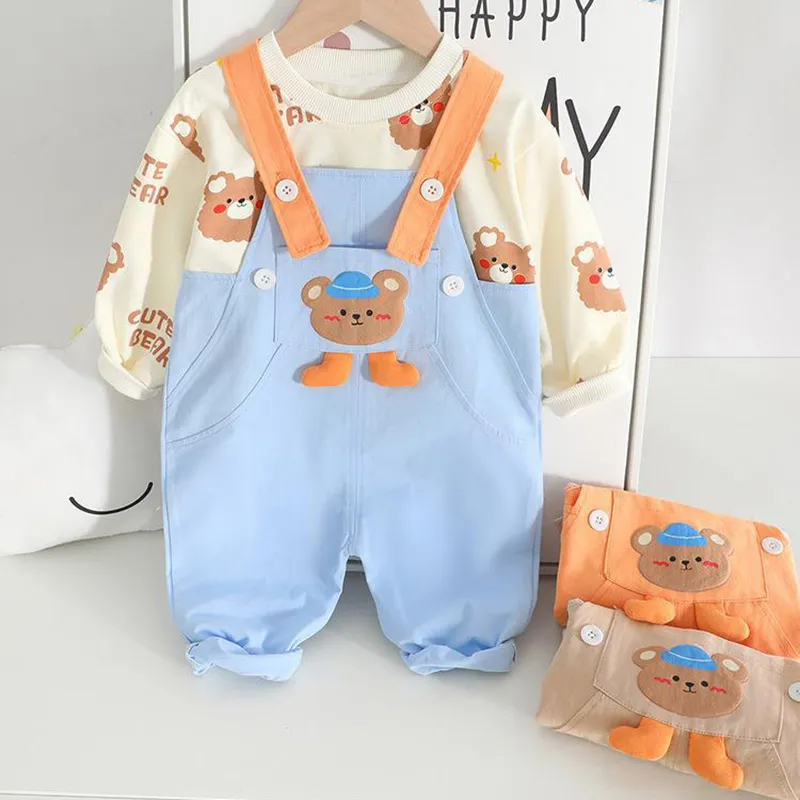 Baby Boys Clothing Sets Spring Autumn Cotton Clothes Cartoon Cute Bear Long-sleeved Tops + Backpack Pants Suits 2PCS
