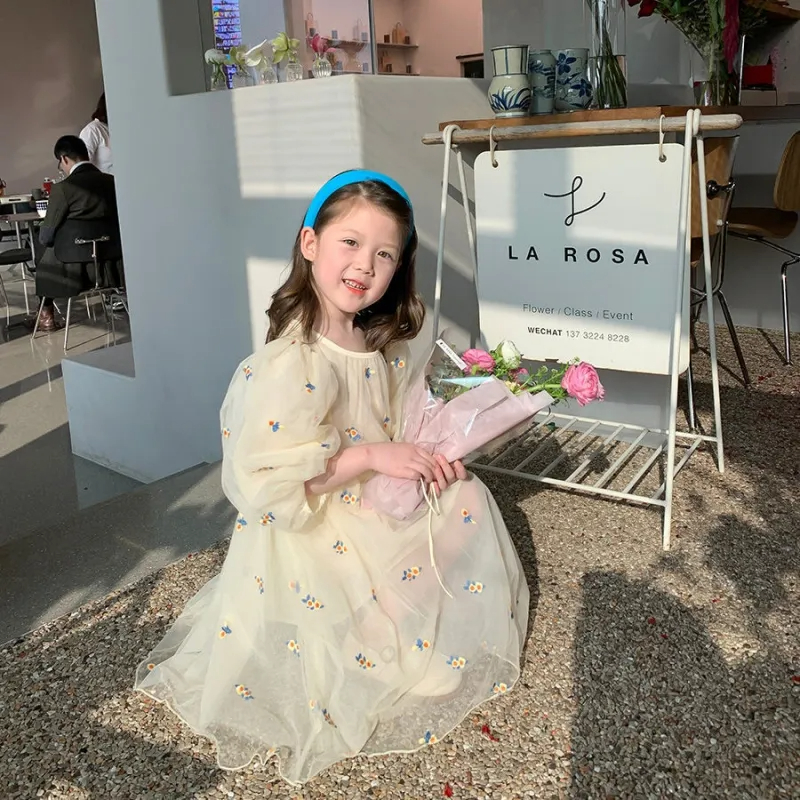 Girls Cute Lace Dress Autumn Fluffy Mesh Princess Dresses For Kids Girls Long Sleeve Vintage Wedding Tutu Children Clothing