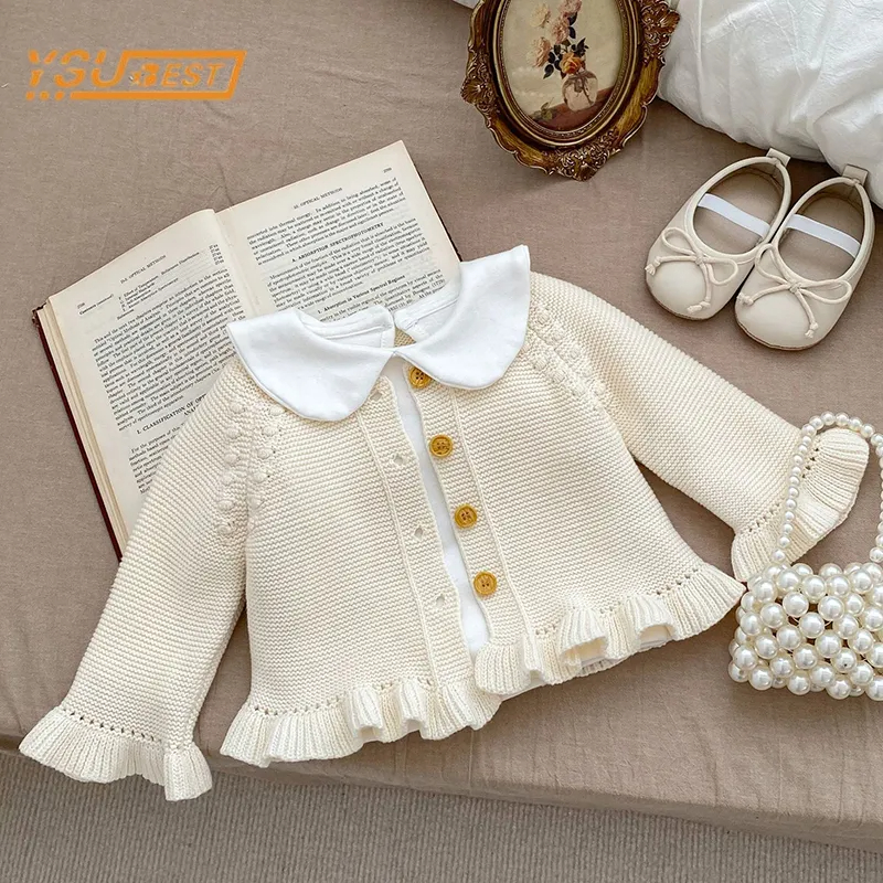 Autumn Newborn Kids Baby Girls Long Sleeve Solid Color Knit Cardigan Coat Infant Girls Children Clothes Sweater Coat 0-3Yrs
