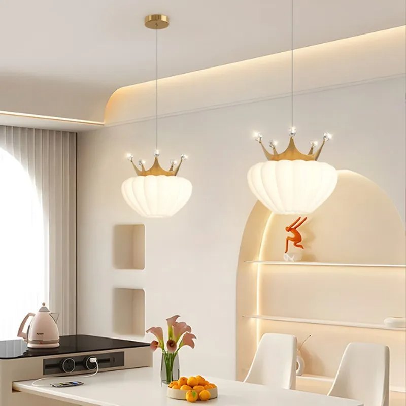 Cream Wind Crown Bedroom Ceiling Lamp Modern Children's Study Restaurant Chandelier Simple Tricolor LED Indoor Decoration Lamps