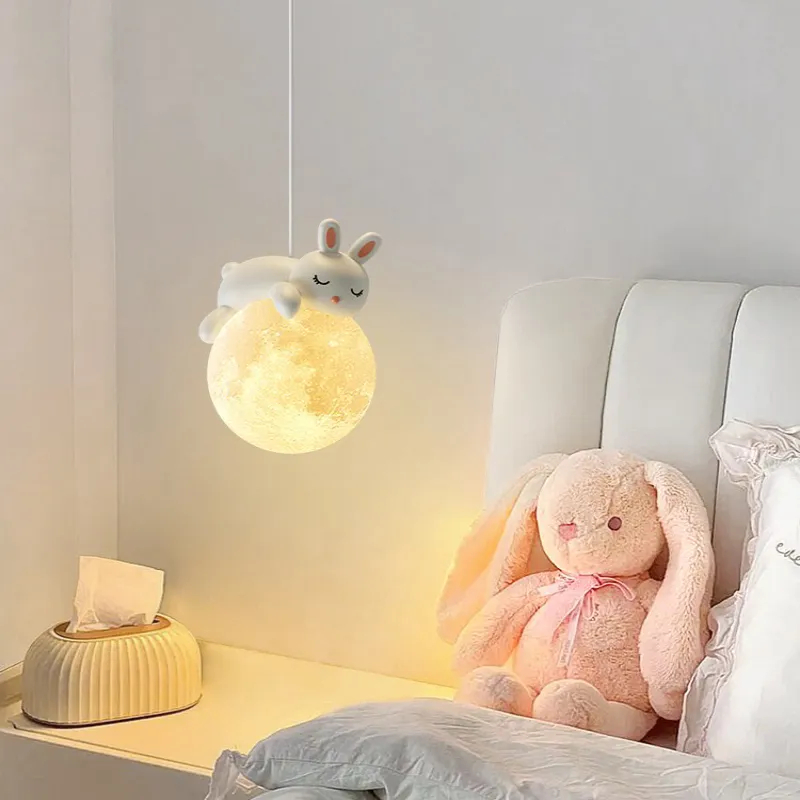 Nordic LED KIDS's Bedside pendent lights White Bear Bunny decor Lamps Modern Minimalist Baby Princess Room suspended chandelier